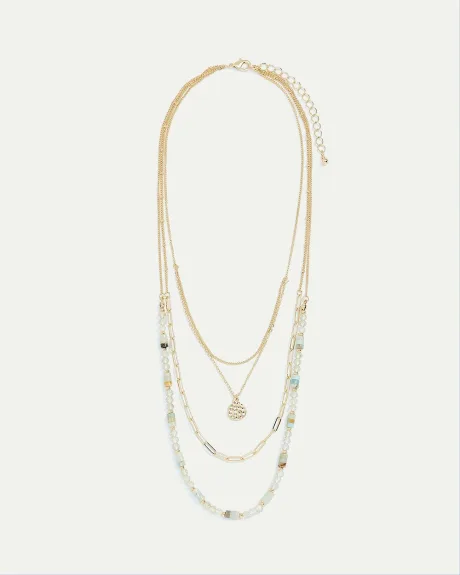 Multi-Chain Necklace with Pastel Beads