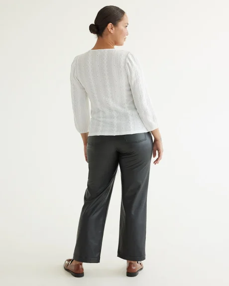 3/4-Sleeve Buttoned-Down Eyelet Blouse