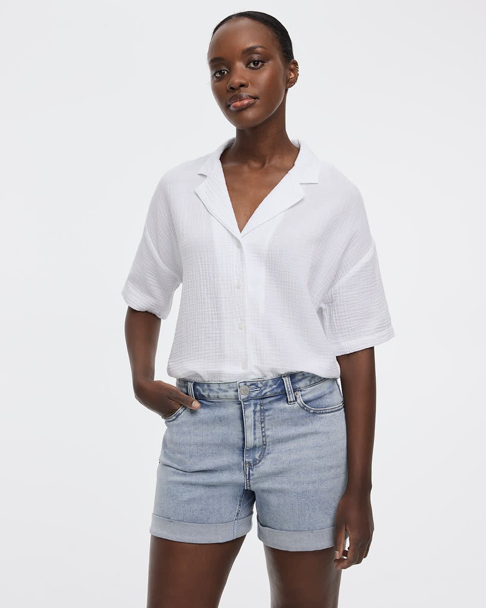 Mid-Rise Denim Shorts with Rolled Hem