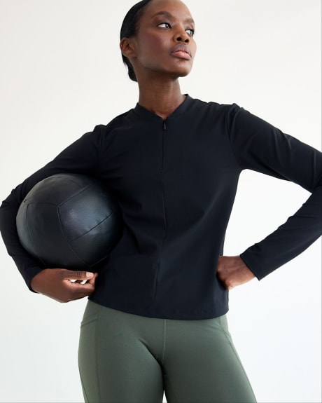 Long-Sleeve Crew-Neck Fitted Tee with Half-Zip - Hyba