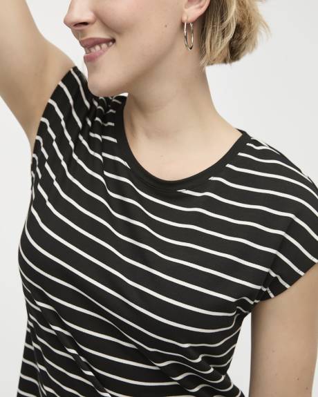 Striped Extended-Sleeve Crew-Neck Midi Dress