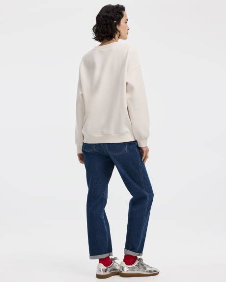 Long-Sleeve Crew-Neck Fleece Sweatshirt with Quotes