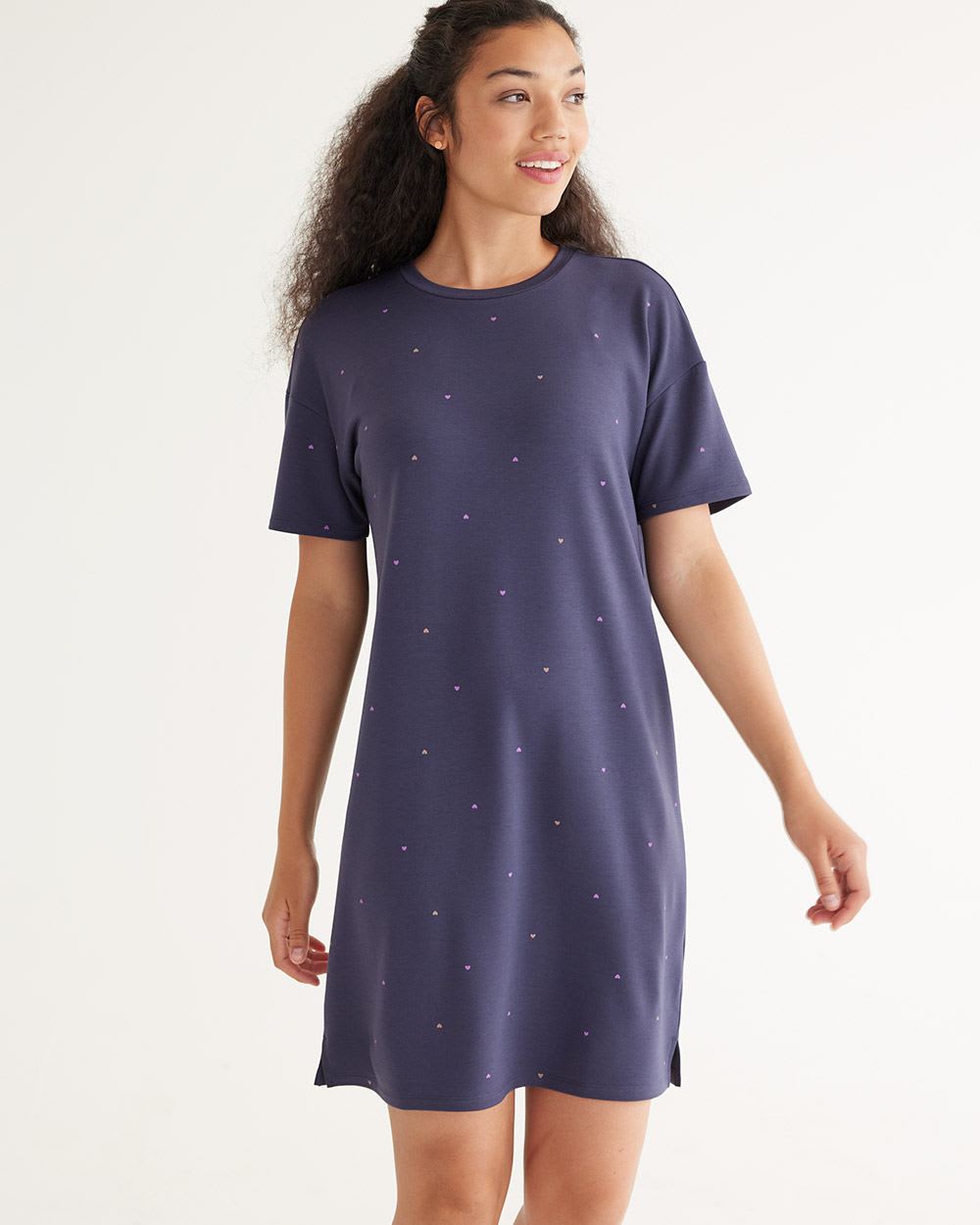 Short-Sleeve French Terry T-Shirt Nightie, R Line