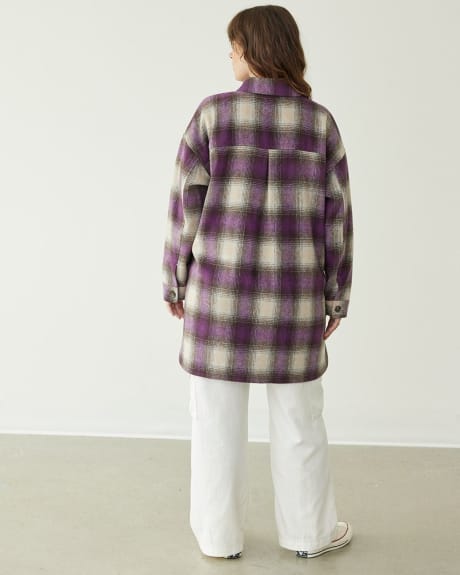 Veste-chemise longue à carreaux avec poches