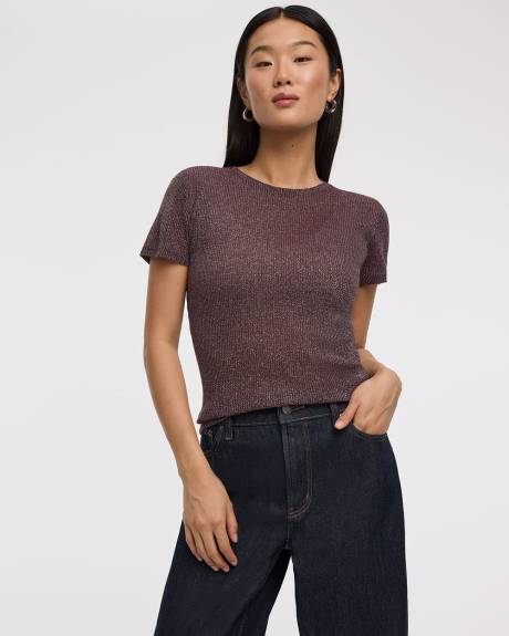 Short-Sleeve Crew-Neck Shimmery Tee