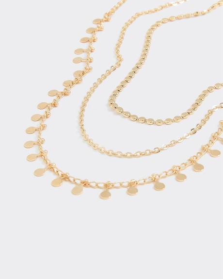 Triple-Chain Short Necklace with Coin Pendants