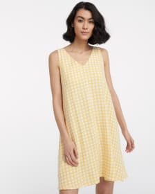 Linen-Blend Gingham Swing Dress