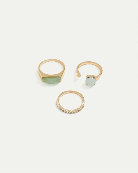Rings with Green Stones - Set of 3