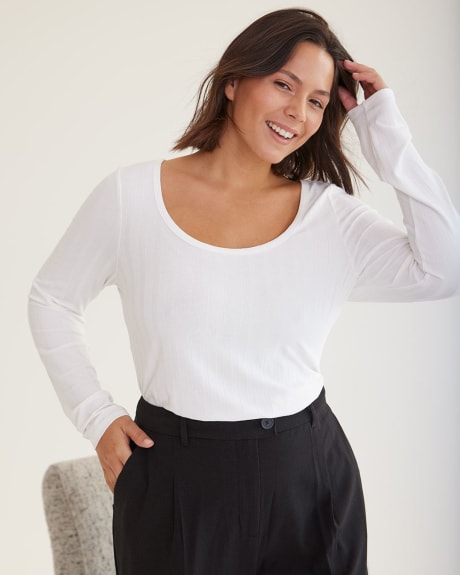 Long-Sleeve Ribbed Scoop Neck Top