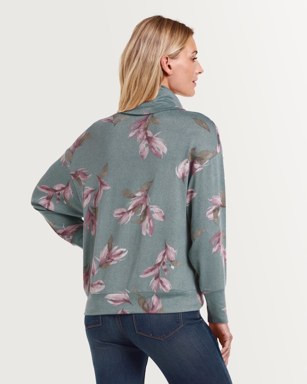 Printed Brushed Cowl Neck Pullover