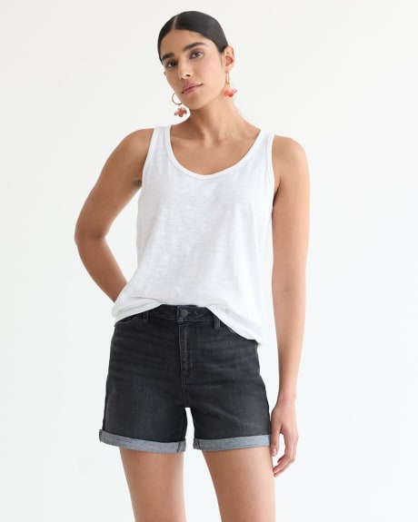 Mid-Rise Denim Shorts with Rolled Hem