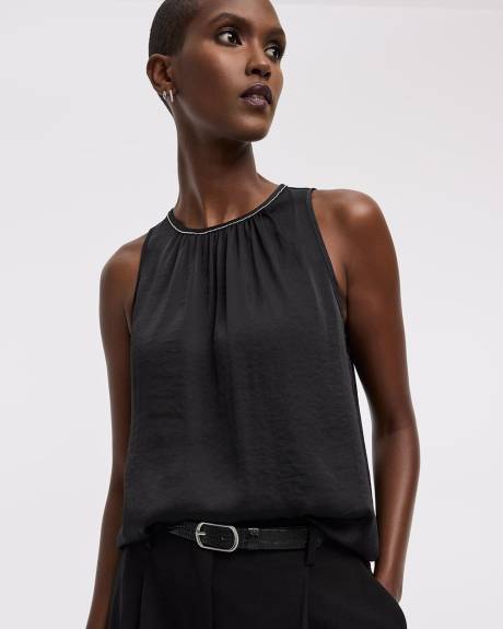 Sleeveless Blouse with Jewelled Trim