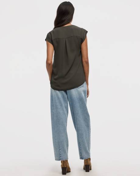 Cap Sleeve Split Neck Blouse - R Essentials