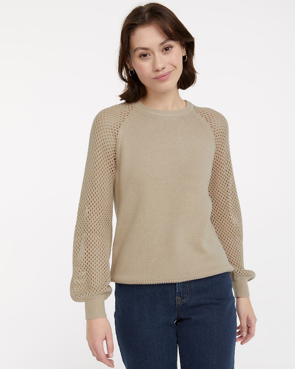 Open Stitch Pullover with Balloon Sleeves