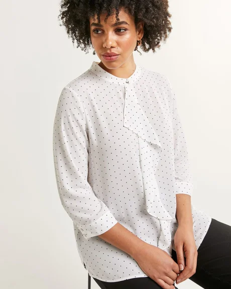 Long Sleeve Collarless Blouse with Ruffles