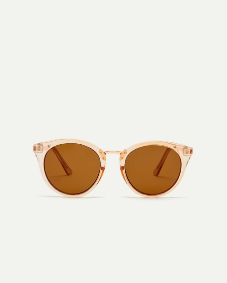 Clear Orange Round Sunglasses