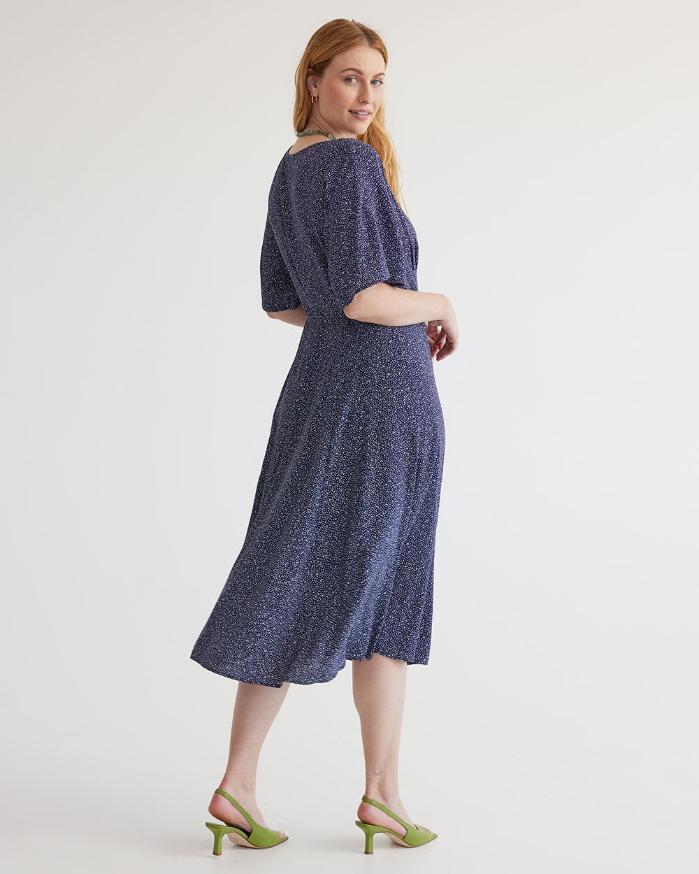 Short-Sleeve Midi Dress with Wrap Detail