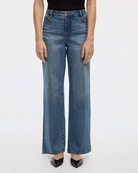 Jean &agrave; jambe large et taille mi-haute