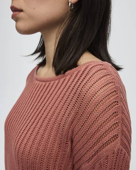 Long-Sleeve Boat-Neck Open-Stitch Pullover