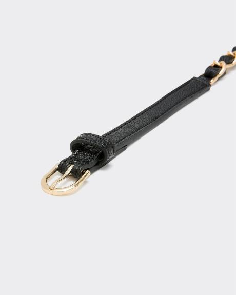 Faux Leather Belt with Gold Chain