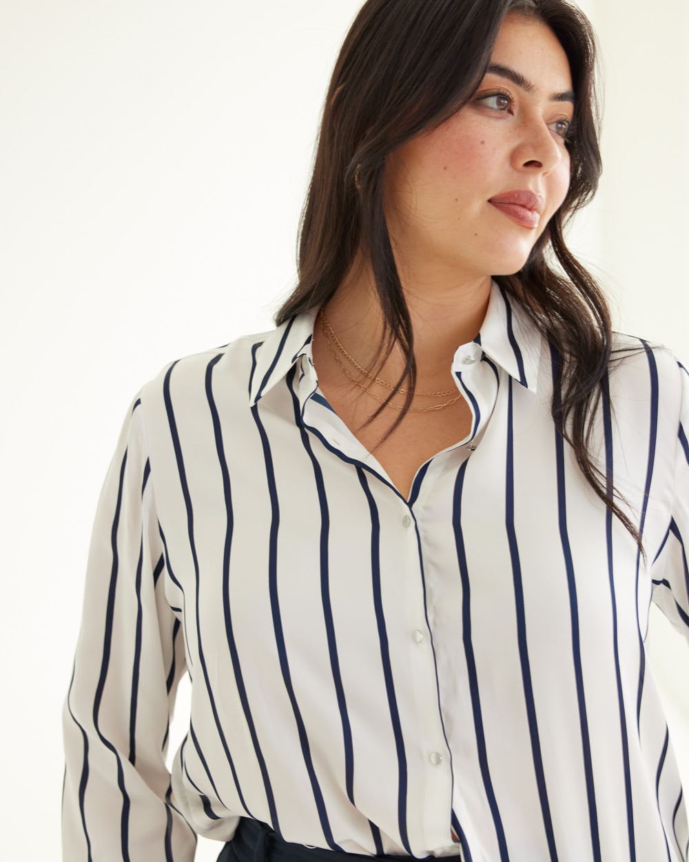 Women's Long-Sleeve Satin Button-Up Shirt, Women's Tops