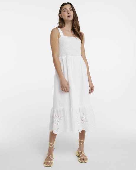 Square Neck Tiered Midi Dress with Smocking