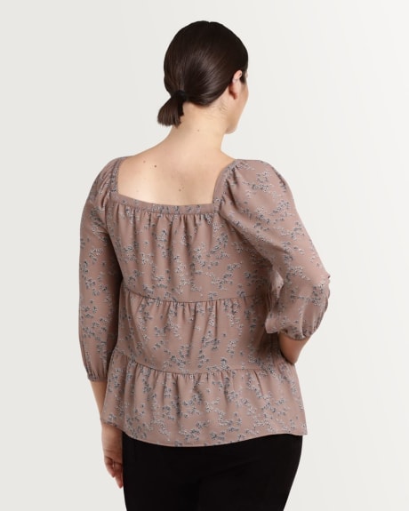 Printed Tiered Square Neck Long Sleeve Top