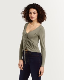 Shirred Front Long Sleeve Top