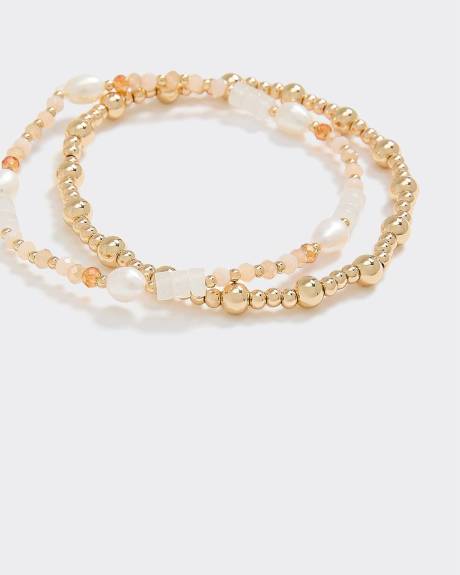 Beaded Elastic Bracelets - Set of 2