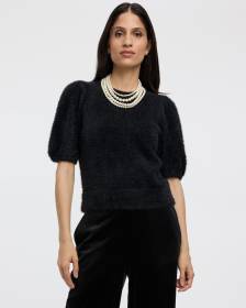 Short-Sleeve Crew-Neck Feather-Yarn Pullover
