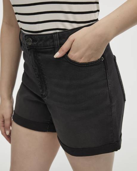 Mid-Rise Denim Shorts with Rolled Hem