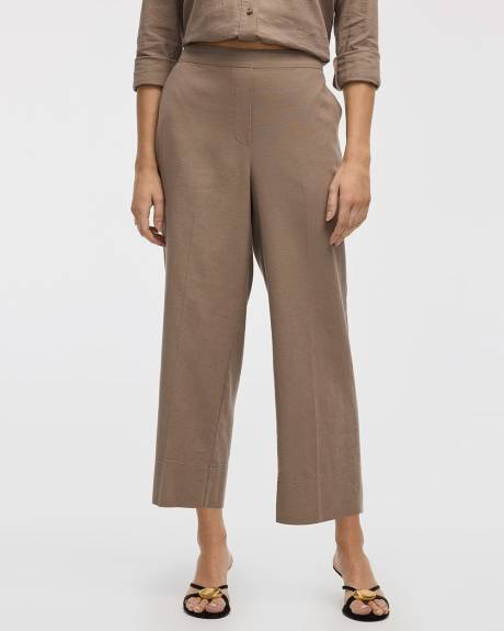 Pantacourt en mélange de lin à jambe large