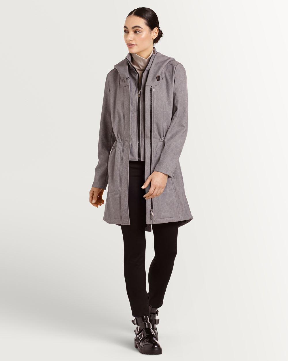 Heather Grey Softshell Coat with Swan Hood