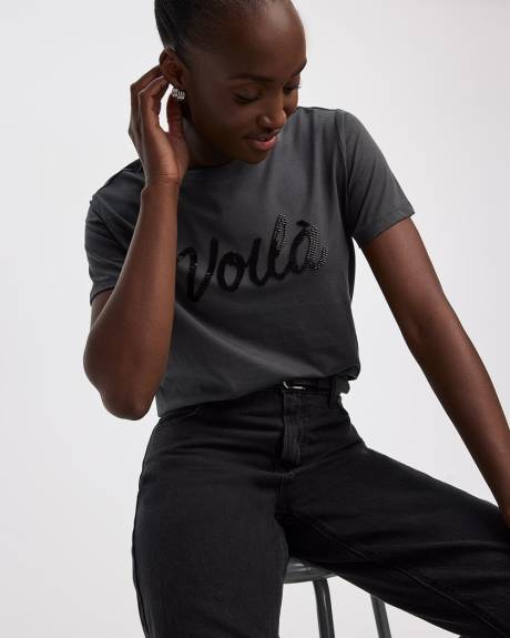 Short-Sleeve Crew-Neck Tee with Rhinestones