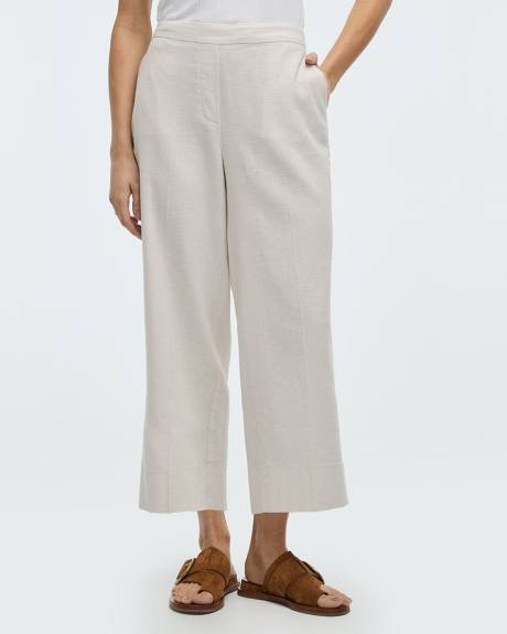 Pantacourt en m&eacute;lange de lin &agrave; jambe large