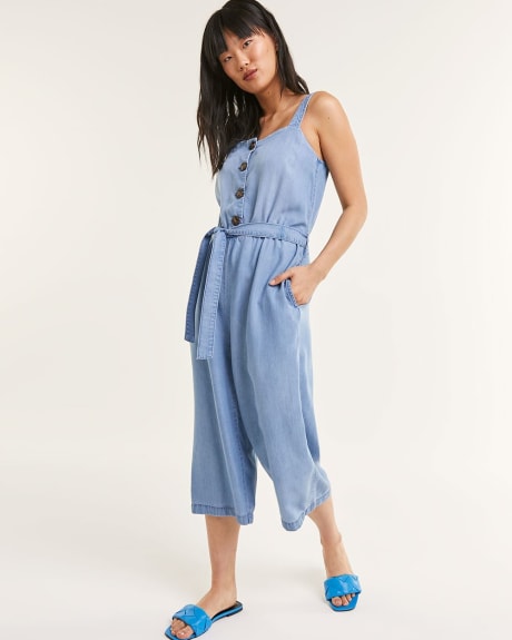 Solid Square Neck Jumpsuit With Sash