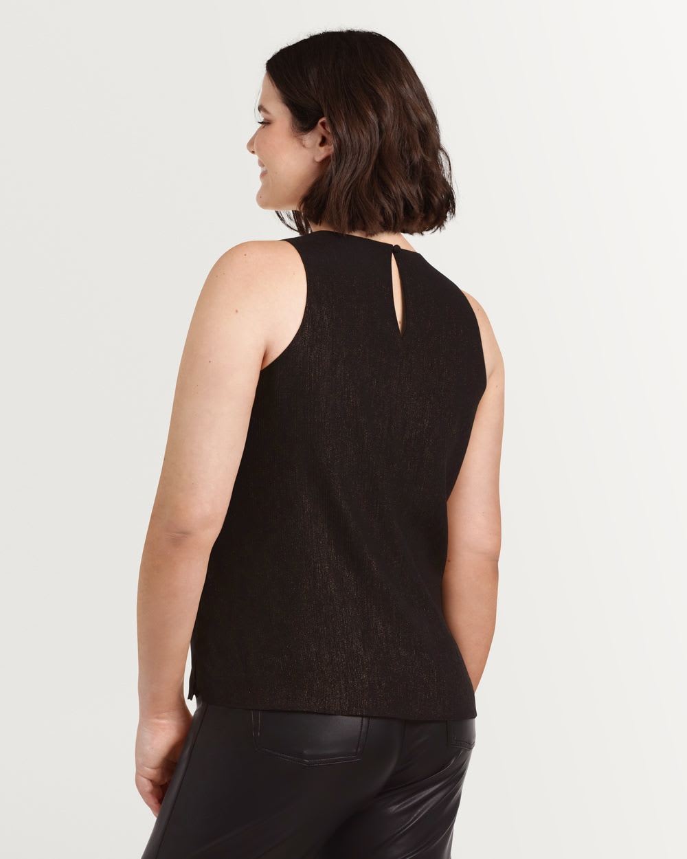 Shimmering Sleeveless Top with Keyhole Details