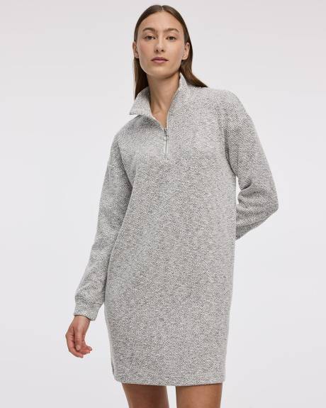 Long-Sleeve Mini Dress with Half-Zip Mock Neckline