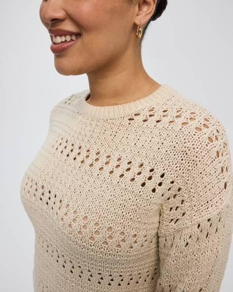 Long-Sleeve Crew-Neck Open-Stitch Pullover
