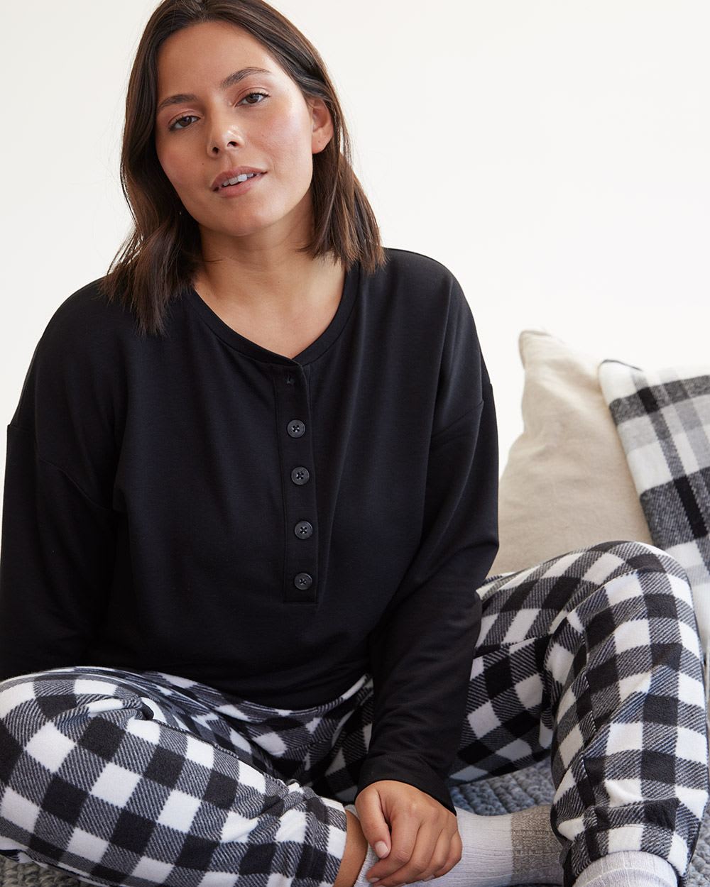 Long-Sleeve Henley Top and Jogger Pyjama Set