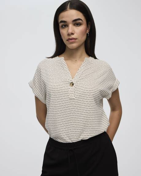 Extended-Sleeve Split-Neck Blouse