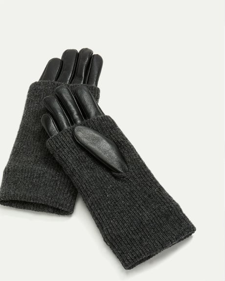 Leather Gloves with Knit Fold-Over
