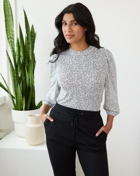Mock-Neck Top with 3/4 Puffy Sleeves