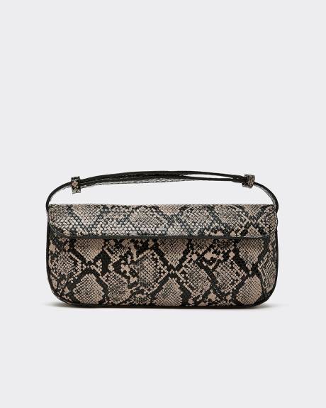 Sac structuré à bandoulière en fausse peau de serpent