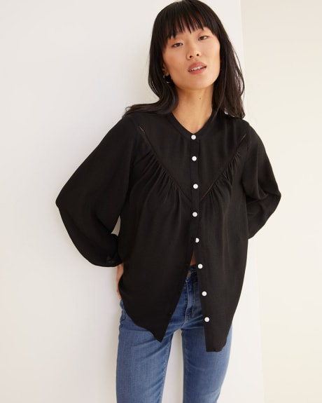 Long-Sleeve Blouse with High-Low Hem