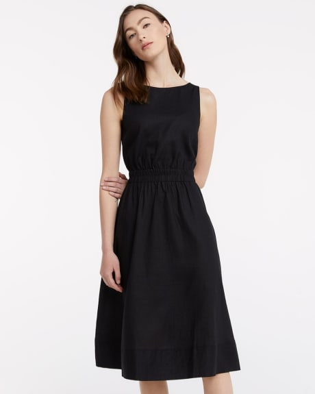 Sleeveless Fit and Flare Linen Dress with Cut-Out Back