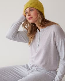 Long-Sleeve Top and Straight-Leg Pant Brushed Knit Pyjama Set