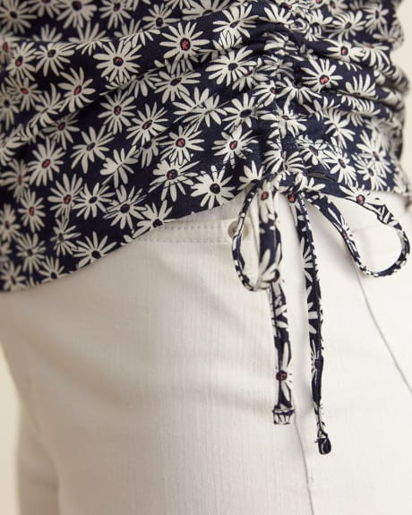 Short-Sleeve Shirred Tee with Drawstrings at Sides