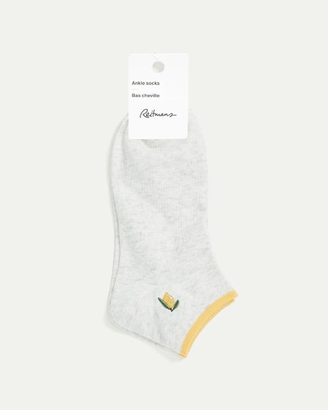 Cotton Anklet Socks with Lemon at Hem