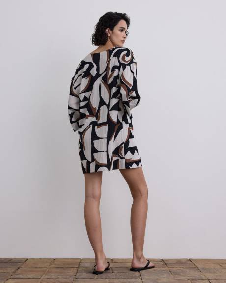 Long-Sleeve V-Neck Loose Mini Dress